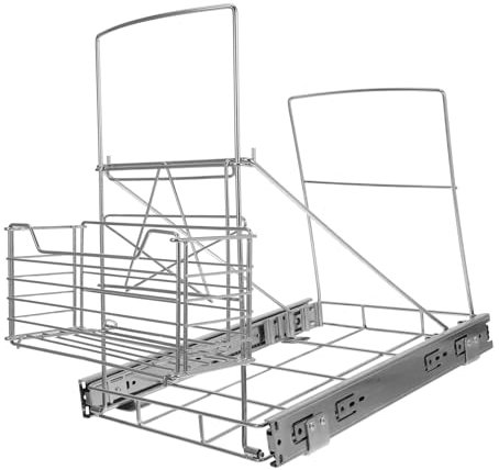 BATHVEVE 44litre Support De Poubelle Sous Évier Réglable Rangement Pratique Avec Panier Étagère Coulissante Pour Poubelle De Cuisine Pour Optimiser Espace Sous Cabinet