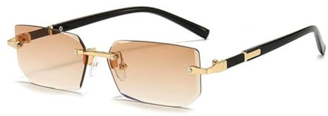 Lunettes de soleil sans monture rectangulaires rétro sans monture verres colorés lunettes de soleil teintées pour hommes et femmes lunettes d'ombrage UV, marron, Taille unique