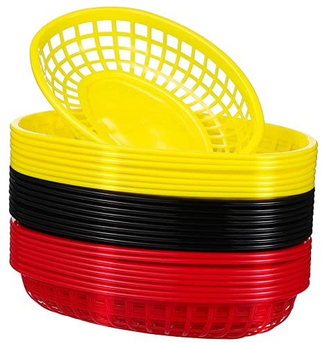 UKCOCO 24 Paniers De Restauration Rapide En Noir Corbeilles à Pain Empilables Matériau Solide Pour Fête Barbecue Pour Hamburgers Frites Et Sandwichs 8 Paniers Par Couleur