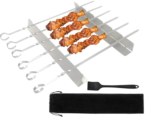 Soporte para brochetas para barbacoa – Soporte para pinchos de acero inoxidable – Accesorios reutilizables para barbacoa, reservas de cocina para pescado, carne, salchichas,