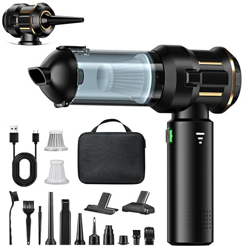 Aspirateur à Main 4 en 1, 25000PA Aspirateur Voiture Puissant sans Fil, Moteur sans balais à 3 vitesses, 220 000 tr/min, Vidage 1 Touche, sac EVA, pour la Voiture/la Maison/les Poils d'animaux