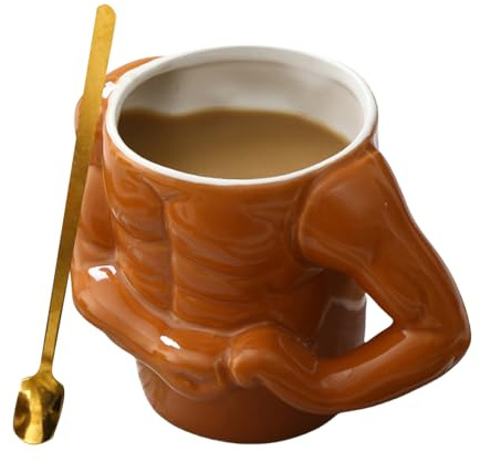 BommFu Tasse À Café En Céramique, Mignonne Tasse En Céramique En Forme De Muscle, Tasse À Café Avec Cuillère, Tasse À Lait Multifonctionnelle Et Humoristique Pour Et Bière