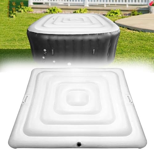 DFANCE Cubierta Inflable para Jacuzzi con Asas,Tapa Plegable de 135 cm de Fácil Inflado,Cubierta Aislante para Exteriores,Resistente Al Viento y a La Lluvia para Proteger La Bañera