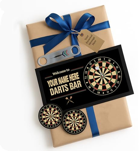 Personalised Darts Bar Runner Mat Set - Dart Fan Father Gift Luke Littler 44 x 25 cm, Non-Slip Base, Fathers day Black