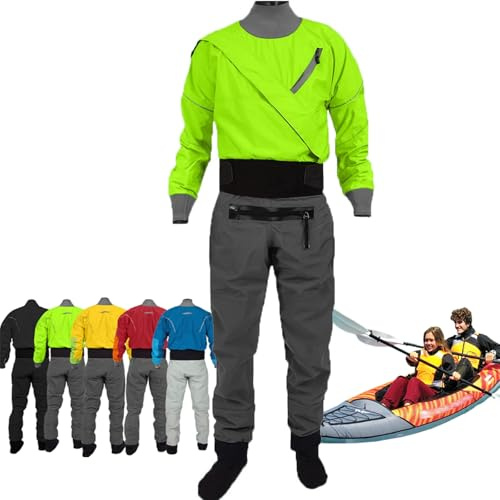 3-Lagen-Trockenanzug, Latex-Knöchelmanschetten-Trockenanzug, Komplett Verschweißt Wasserdicht/spritzwassergeschützt, Für Alle Wassersportarten Jolle, Segeln, Kajak, Kanu, SUP, Paddleboard(Green,XXL)