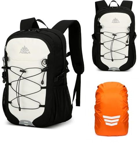 GES Multifunktionell 30 L vandringsryggsäck med regnskydd, hållbar vandringsryggsäck för skola, arbete, camping, vandring, cykling och utomhussport, Svart och vit, 30 Litres