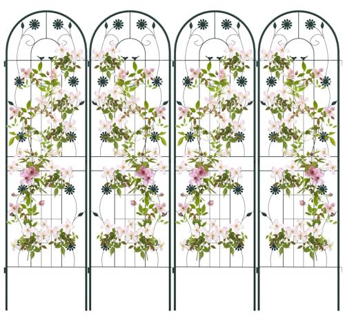 RELAX4LIFE Lot de 2/4 Treillis Plante Grimpante Exterieur, Treillis Jardin 180 CM en Métal, Support pour Plantes Grimpantes, Motif Oiseaux et Fleurs, pour Vigne Lierre Rose (Vert | 4Pcs, 180 CM)
