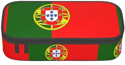 NUYFVG Federmäppchen mit portugiesischer Flagge, 21,6 x 5,1 x 9,4 cm, Stil für Stifte, Bleistifte, kleine Gegenstände, Schwarz, Einheitsgröße