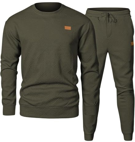 Yutdeng Completo Tuta da Uomo Lavorati a Maglia Jacquard Invernale 2 Pezzi Tute da Ginnastica Casual Set da Felpa Maglietta a Maniche Lunghe e Pantaloni con Coulisse Tasche Abbigliamento Sportivo