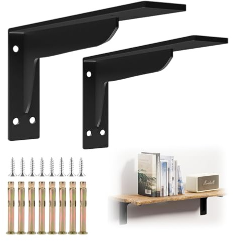 ePicsoa 2 Stück Regalhalterung Regalträger, 338mm Regalwinkel Schwerlast, 90 Grad Recht Winklige Halterung, Schwerlastwinkel Wandhalterung Winkel Regal für Zuhause, Küche, Werkstatt, Gärten (Schwarz)
