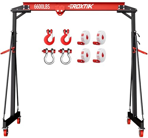 RDXTIK 3 Ton 6600Lbs Gantry Crane, 8.53-12.47ft Adjustable Height, Portable Shop Lift Hoist with 3 Ton Manual Trolley, Red