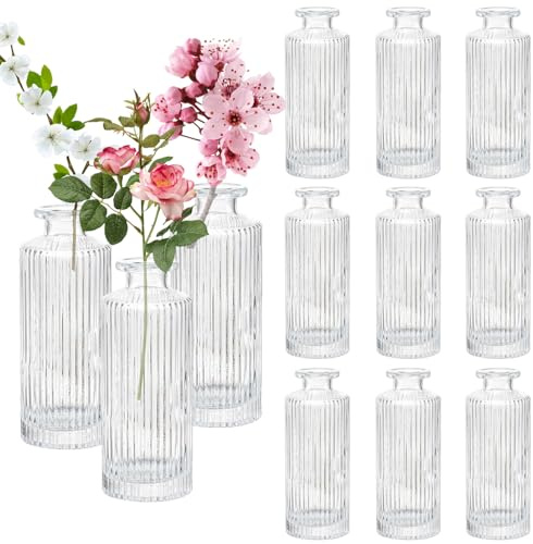 Wintfarm Set med 12 stycken små bordsvaser, 13 cm (5 tum), vas för bordsdekoration för bröllop, fest, rosa, tulpan, bröllop, födelsedag, liten vas för bordsdekoration