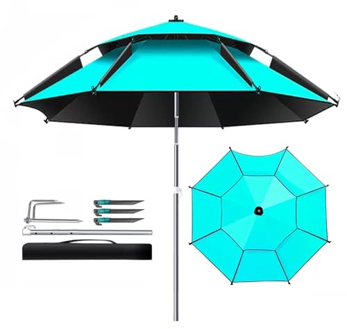 Parasol de plage avec fonction d'inclinaison de 200 cm pour extérieur, terrasse, coupe-vent, double auvent, parfait pour la pêche et la protection solaire, parasol de table résistant aux UV