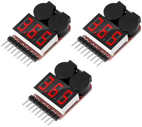 RUIZHI 1-8S Lipo Tester Batterie Monitor, Lipo Battery Monitor Tester, Tensione Tester per Batterie Lipo, Low Voltage Buzzer Alarm con indicatore LED per Lipo/Li-ion/LiMn/Li-Fe Battery(3 Pezzi)