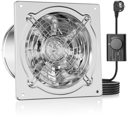HG Power 150 mm Frånluftsfläkt med Varvtalsregulator för Kök, Silver | Metall, med backventil, för badrum, verkstad, garage och källare, 525 m³/h, kraftfull väggfläkt