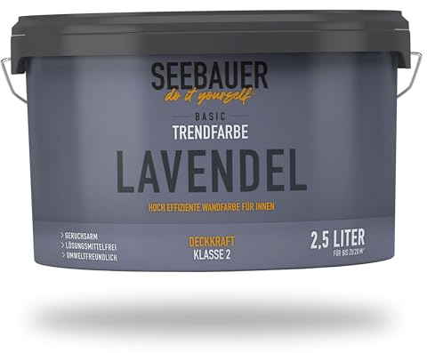 SEEBAUER diy Trendfarbe Violett 2,5L (No. T12 Lavendel) für den Innenbereich - Edelmatte Wandfarbe Lila - Hochdeckende Innenfarbe in Profi-Qualität