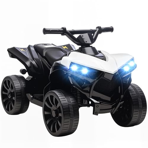 AIYAPLAY Quad Électrique Enfant 6V, Voiture Électrique Enfants ATV, Musique et Phares LED, Vitesse 1,5-3 km/h, 4 Roues, Marche Avant et Arrière, pour Garçons et Filles de 37-72 Mois, Blanc