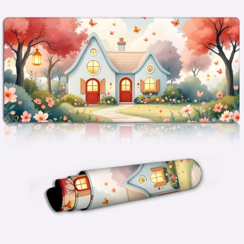 magical cottage garden Printed PC Laptop Computer Mouse Mat Pad Non-Slip Rubber Base Pad Office Home Novelty Printed Desk Accessory Large Laptop Desktop Printed Art Ergonomic 600 * 350 * 4mm
