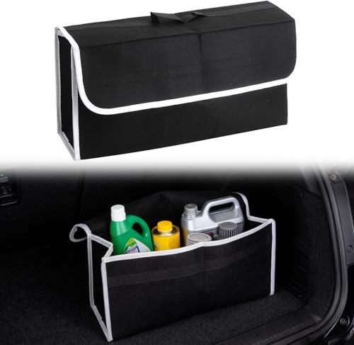GZRXIOUS Sac Coffre Voiture Feutre Noir Antidérapant Pliable, Organisateur Coffre Voiture Bandes Auto-Agrippantes, Rangement Automobile Universel SUV, Berline Maison, 50×24×15 cm, Élégant Pratique