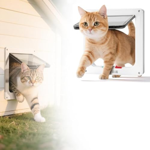 Katzenklappe,4 Wege Verriegelung Katzentür,Katzenklappe Innentür,Katzenklappe Außentür,Wetterfeste Katzentür für Innen Außentür,Fenster,Wand (Außen Größe 21 * 21 cm)