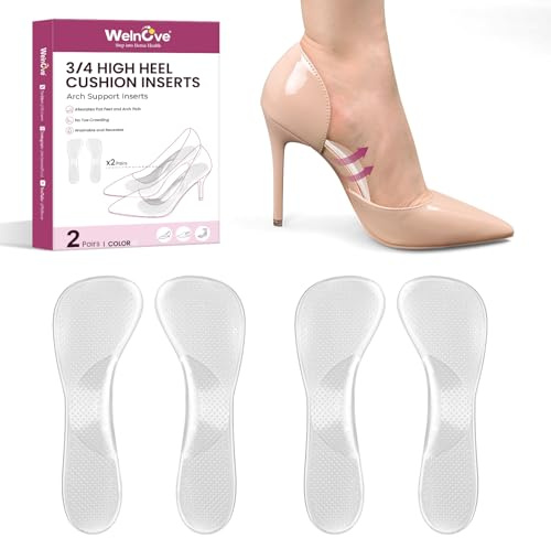 Welnove Arch Support Gel Solette Scarpe da donna - 2 paia di cuscinetti morbidi invisibili 3/4 per alleviare il dolore, inserti per sandali con tacco alto, piedi piatti, fascite plantare
