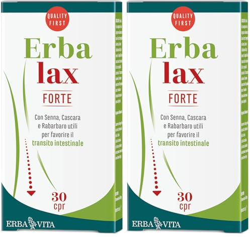 ERBA VITA Erbalax Forte 30 Compresse integratore alimentare a base di estratti vegetali utili per il benessere intestinale, ad azione rapida ed efficace (Confezione da 2)