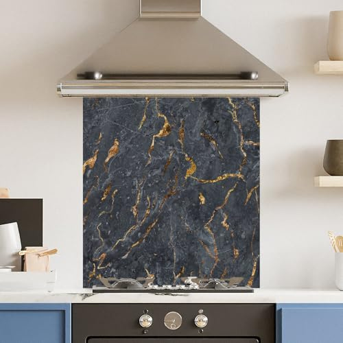 Premium 65 x 70cm Black Marble 6mm Glass Toughened Kitchen Splashback