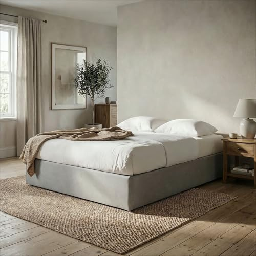 IDIMEX Sommier tapissier Maya 140 x 190 cm Structure en Bois et revêtement en Tissu Gris, Cadre de lit avec Pieds et sommier à Lattes pour 1 Personne