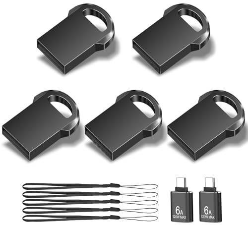 EASTBULL Lot de 5 mini clés USB 2.0 en métal de 2 Go avec deux adaptateurs USB-C, pour stockage et sauvegarde (2 Go)
