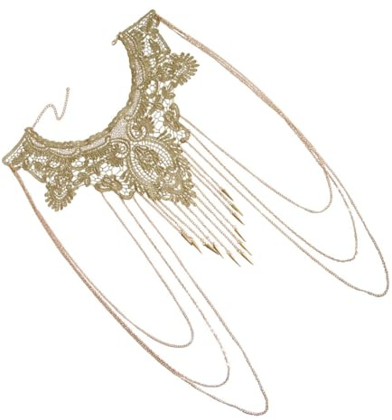 MOKKHNB Cadena de Encaje Multicapa para Mujer, Collar Dorado Borlas, Joya Corporal Elegante y Delicada para Vestir Estilo
