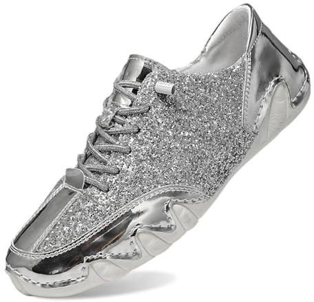 Scarpe Uomo Estive Scarpe Sportive - in Pelle Basse Stringate Sneakers con Paillette vestibilità Rilassata Sandali Sneaker per Running Urban Outdoor 44 Argento