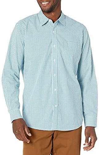 Amazon Essentials Men's Långärmad ledig poplinskjorta med normal passform, Blå Grön Rutig, XXL