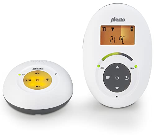 Alecto DBX-125 DECT Babyphone mit Full ECO-Modus und Display - Audio Babyfon mit VOX-Funktion - Wiederaufladbare Batterie und Audio-Kontrollleuchten - Weiß/anthrazit