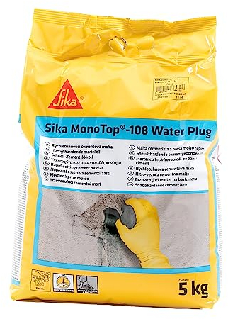 Sika - Sika Monotop 108 WaterPlug, Grigio - Miscela cementizia a presa istantanea - Pronta all'uso - Per infiltrazioni d'acqua - Sacchi da 5kg