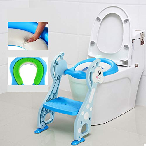 KUANDARYJ Töpfchentrainer Kinder-Töpfchen Toilettensitz Trainer Sitz für Kinder Toiletten Training mit Leiter/Treppe,rutschfest stabil klappbar höhenverstellbar, Blue