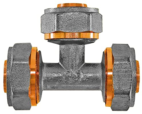 MegaHaustechnik T-Stück Schraubfiitting für Mehrschichtverbundrohr 26x3 mm (AußenØ x Wandstärke) aus Messing Verschraubung Verbinder Kupplung 90 Grad Abzweig Trinkwasser geeignet