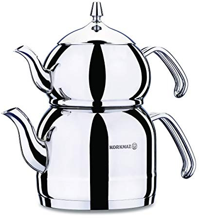 Korkmaz A221 Efendi Théière turque Caydanlik Teapot 18/10 Cr, Ni inoxydable à induction