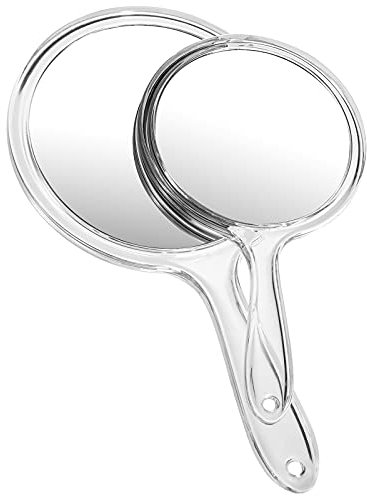 OMIRO Hand Mirror, Double-Sided Handheld Mirror 1X/3X Magnifying Mirror with Handle, Set of 2 (Clear)