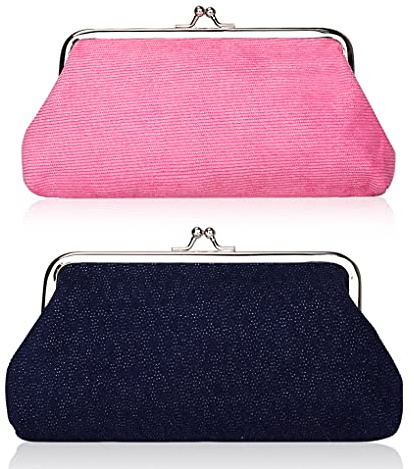 Oyachic 2 pièces Grand Porte-Monnaie Fermoir clic-clac Velours Changement Monnaie Retro Porte- Carte Mini Poche à Monnaie pour Femmes Filles (Blau + Rot)
