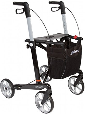 FabaCare Premium Rollator Gepard mit Schleifbremse, Kohlefaser Carbon, faltbar, mit Vollausstattung, Carbonrollator bis 150 kg, Sitzhöhe 62 cm, bis 200 kg, mit FabaCare Sicherheitsreflektoren