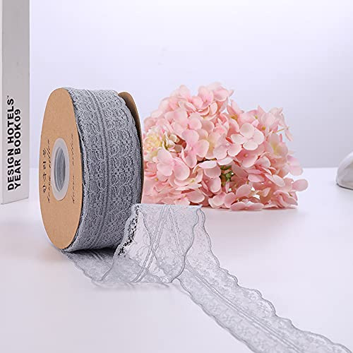 Duories Spitzenbordüre Vintage Spitzenband Spitze-Borten Dekoband Zierband Geschenkband Spitzenborte Spitzenbesatz für Hochzeit Tischdeko DIY Nähen Basteln Scrapbooking Geschenkbox (45mx4.5cm),Grau