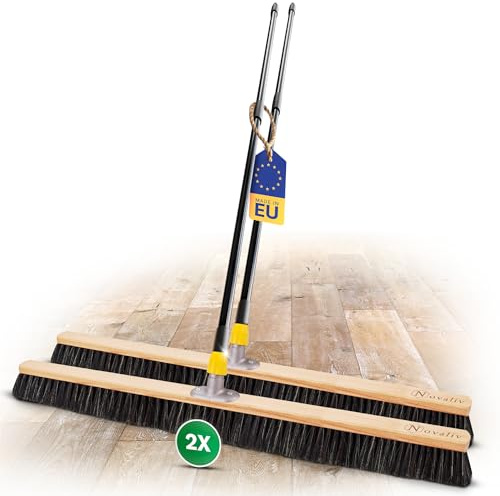 Novaliv 2 escobas finas con mezcla de crin, 100 cm, con mango telescópico, escoba para taller, grandes espacios