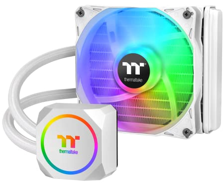 Thermaltake TH120 ARGB Motherboard Sync Snow Edition Intel LGA1700 Ready/AMD AM5 Sistema de refrigeración líquida todo en uno 120 mm radiador de alta eficiencia CPU enfriador CL-W346-PL12SW-A, blanco