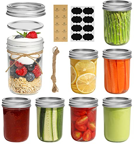 ComSaf 250ml Einmachgläser mit Deckel 8 Stück Mason Jar, Vorratsgläser für Lebensmittel für Marmelade, Honig, Joghurt, Gurken und Bohnen Overnight Oats Gläser Marmeladengläser mit Schraubdeckel