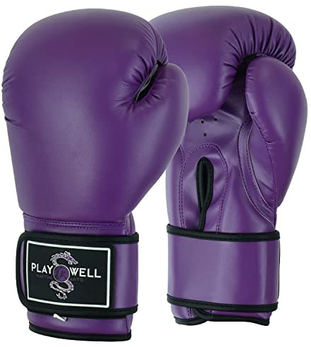 Playwell Gama de principiantes: Guantes de combate para mujer, para niñas, de boxeo, serie púrpura (6 onzas)