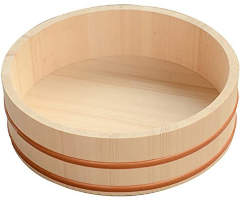Large Wooden Hangiri Sushi Rice Bowl with Copper Band Sushi Oke Rice Mixing Tub Japanese Sushi Home Kitchen Restaurant Cooking Bowl,60x16cm
