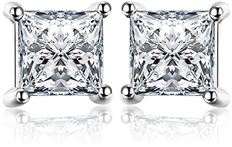JewelryPalace Prinzessschliff Moissanite Ohrstecker Silber 925 Damen, Braut Schmuck Set, Ohrringe Silber Quadrat Mädchen Edelstein, Ohrstecker Silber Klein mit Stein für Frauen Rosegold Gold