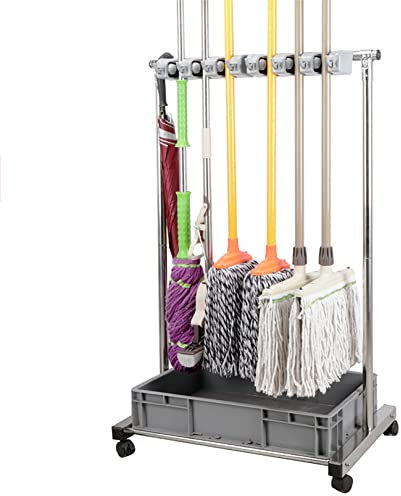 MERTNK Movable Hand Trucks Floor-Mounted Rack Broom and Mop Holder Movable Closet Cabinet Mobile Tool Corner Workshop Space for Garden Garage Organizer Kitchen,Restaurant,Business,Garages,Basements/