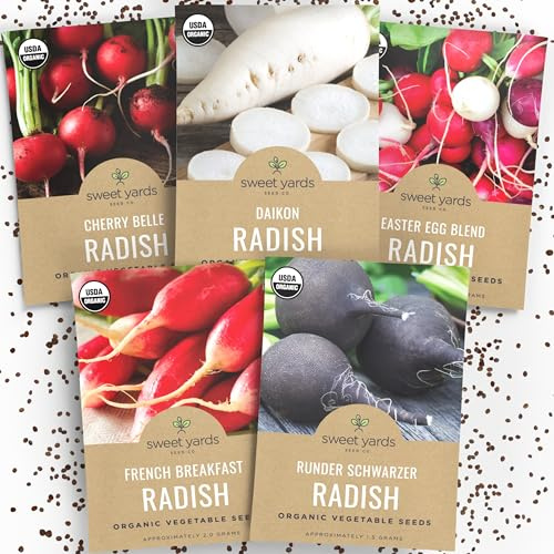 Organic Radish Seeds Variety Pack - 5 Individual Packs - 2026 Season - Cherry Belle, Easter Egg, French Breakfast and More! for Indoor & Outdoor Planting (Non-GMO, Certified Organic)