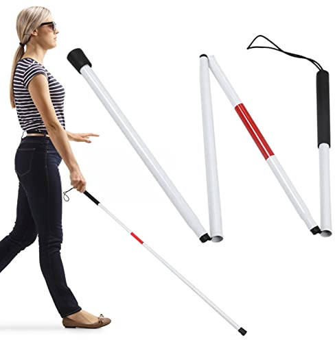 Pewell Barra guía reflectante, bastones antideslizantes para discapacitados, bastones plegables antideslizantes para adultos ciegos y con discapacidad visual, diseño de rotación multidireccional